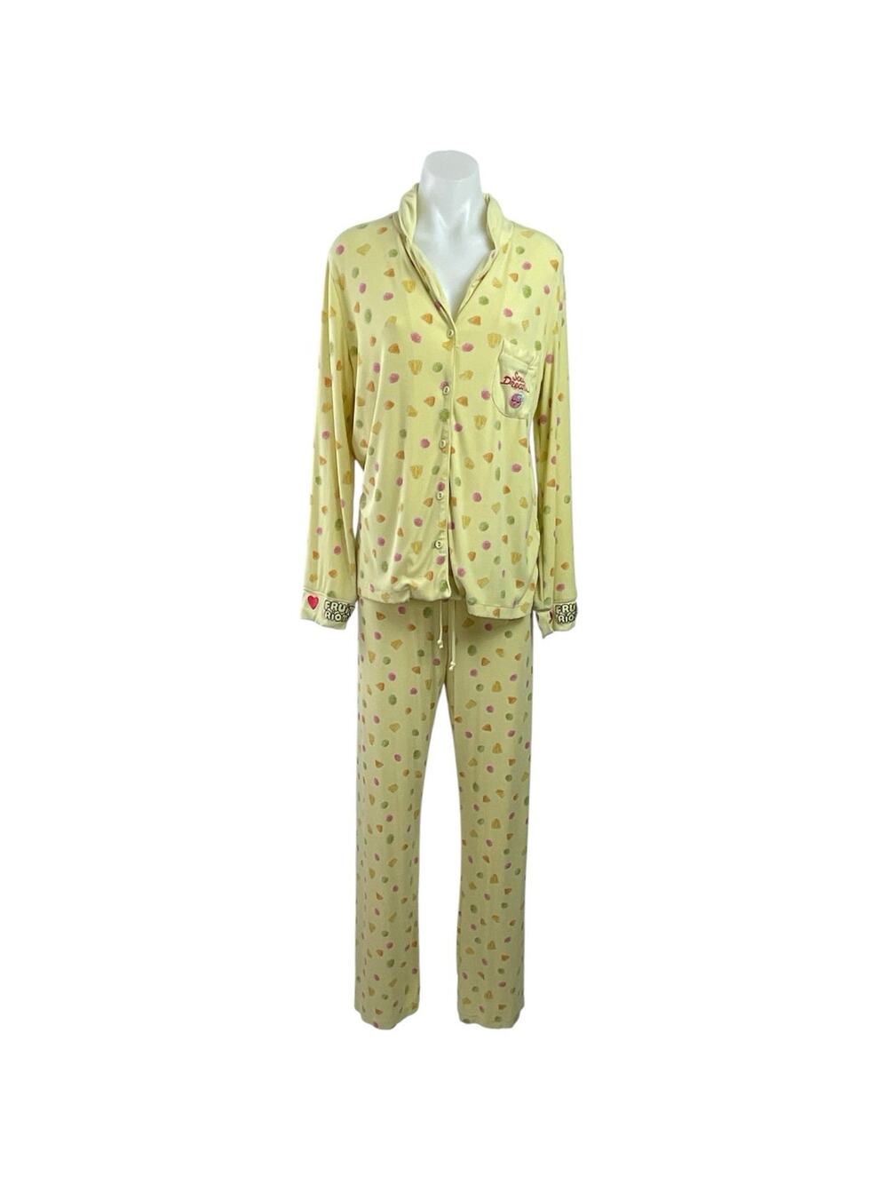 Fruit Riot Women's Yellow Long Sleeve Button Up Sleepwear Pajamas Set Size 2